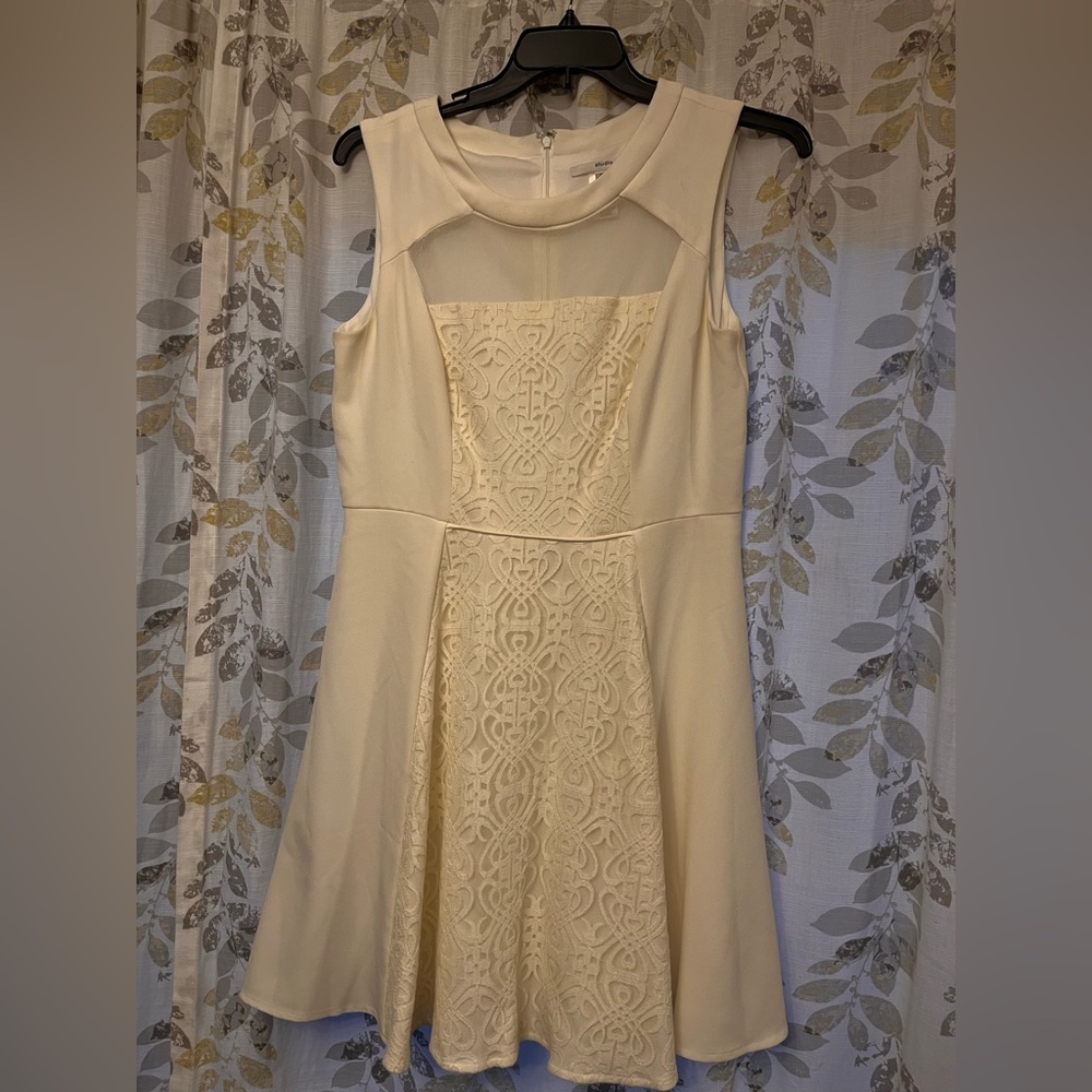Elegant Sleeveless Dress with Sheer Cut-Out and Lace Panel